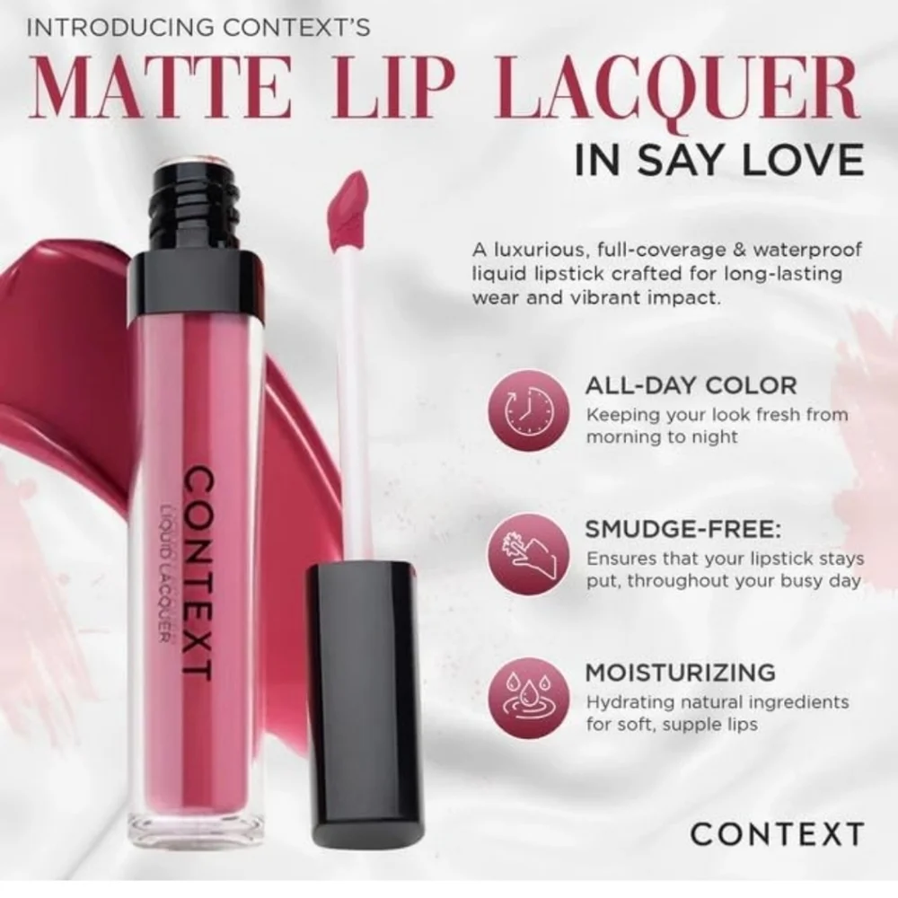 CLEARANCE! Context Skin Matte Lip Lacquer: SAY LOVE (Vibrant Pink) NIB